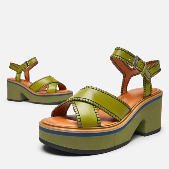 CLERGERIE - PARIS 'CHARLINE' Aloe Green Wedge Sandals - $625 BNIB - SAVE 66% - Picture 2 of 4